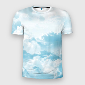 Мужская футболка 3D Slim с принтом Плотные облака в Тюмени, 100% полиэстер с улучшенными характеристиками | приталенный силуэт, круглая горловина, широкие плечи, сужается к линии бедра | Тематика изображения на принте: арт | небо | облака | облако | природа | рисунок | синий