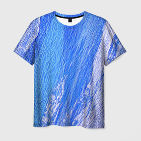 Мужская футболка 3D с принтом Крупные мазки в Екатеринбурге, 100% полиэфир | прямой крой, круглый вырез горловины, длина до линии бедер | Тематика изображения на принте: акварель | арт | белый | краски | мазки | мазки красок | рисунок | рисунок акварелью | рисунок красками | синий