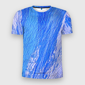 Мужская футболка 3D Slim с принтом Крупные мазки в Новосибирске, 100% полиэстер с улучшенными характеристиками | приталенный силуэт, круглая горловина, широкие плечи, сужается к линии бедра | акварель | арт | белый | краски | мазки | мазки красок | рисунок | рисунок акварелью | рисунок красками | синий