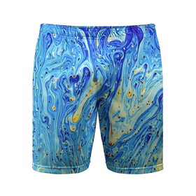 Мужские шорты спортивные с принтом Сползающие краски в Санкт-Петербурге,  |  | акварель | арт | белый | жёлтый | краски | мазки | мазки красок | рисунок | рисунок акварелью | рисунок красками | синий