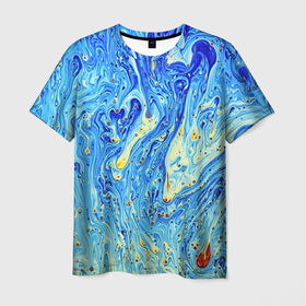 Мужская футболка 3D с принтом Сползающие краски в Екатеринбурге, 100% полиэфир | прямой крой, круглый вырез горловины, длина до линии бедер | акварель | арт | белый | жёлтый | краски | мазки | мазки красок | рисунок | рисунок акварелью | рисунок красками | синий