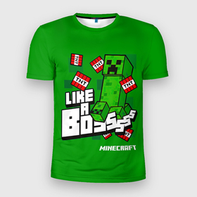 Мужская футболка 3D Slim с принтом LIKE A BOSS Minecraft Creepe в Екатеринбурге, 100% полиэстер с улучшенными характеристиками | приталенный силуэт, круглая горловина, широкие плечи, сужается к линии бедра | craft | creep | creeper | keeper | mine | minecraft | бесшумный мобкамикадзе | блоки | добывать | зелёное четырёхногое существо | зелёный | компьютерная игра | крафт | крипер | кубики | майн | майнкрафт | манкрафт