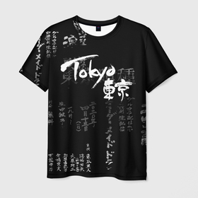 Мужская футболка 3D с принтом Токио Надпись Иероглифы Япония |Tokyo в Кировске, 100% полиэфир | прямой крой, круглый вырез горловины, длина до линии бедер | grunge | japan | аниме | анимэ | гранж | иероглифы | полосы | потертости | символ | узоры | япония