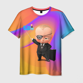 Мужская футболка 3D с принтом Босс молокосос с указкой в Новосибирске, 100% полиэфир | прямой крой, круглый вырез горловины, длина до линии бедер | baby | boss | boss baby | босс | босс молокосос | маленький босс | малыш | мальчик | молокосос | ребенок
