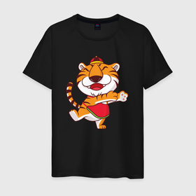 Мужская футболка хлопок с принтом Танцующий тигр в Курске, 100% хлопок | прямой крой, круглый вырез горловины, длина до линии бедер, слегка спущенное плечо. | 2022 | год тигра | новый год | новый год 2022 | символ года | тигр | тигренок | тигрица | тигры