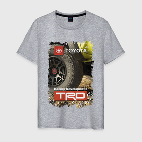 Мужская футболка хлопок с принтом Toyota Racing Development Team в Тюмени, 100% хлопок | прямой крой, круглый вырез горловины, длина до линии бедер, слегка спущенное плечо. | development | extreme | japan | off road | racing | team | toyota | wheel | внедорожник | гонка | колесо | тойота | экстрим | япония