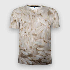 Мужская футболка 3D Slim с принтом Рис еда в Курске, 100% полиэстер с улучшенными характеристиками | приталенный силуэт, круглая горловина, широкие плечи, сужается к линии бедра | злаки | каша | каши | крупинки риса | рис | рисовая каша | рисовый