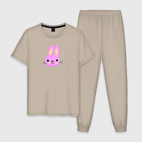 Мужская пижама хлопок с принтом Твой розовый кролик в Тюмени, 100% хлопок | брюки и футболка прямого кроя, без карманов, на брюках мягкая резинка на поясе и по низу штанин
 | зайчик | звери | кролик | милота | природа
