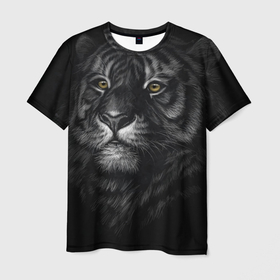 Мужская футболка 3D с принтом Тигра в Екатеринбурге, 100% полиэфир | прямой крой, круглый вырез горловины, длина до линии бедер | арт | большая кошка | графика | животные | звери | тигр | хищник