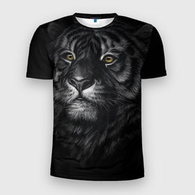 Мужская футболка 3D Slim с принтом Тигра в Тюмени, 100% полиэстер с улучшенными характеристиками | приталенный силуэт, круглая горловина, широкие плечи, сужается к линии бедра | арт | большая кошка | графика | животные | звери | тигр | хищник