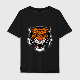 Мужская футболка хлопок Oversize с принтом Tiger Cool в Курске, 100% хлопок | свободный крой, круглый ворот, “спинка” длиннее передней части | 2022 | animal | cat | lion | tiger | год тигра | животные | зверь | зубы | кот | кошка | лев | охотник | полосатый | природа | тигр | тигренок | тигрица | хищник