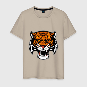 Мужская футболка хлопок с принтом Tiger Cool в Санкт-Петербурге, 100% хлопок | прямой крой, круглый вырез горловины, длина до линии бедер, слегка спущенное плечо. | Тематика изображения на принте: 2022 | animal | cat | lion | tiger | год тигра | животные | зверь | зубы | кот | кошка | лев | охотник | полосатый | природа | тигр | тигренок | тигрица | хищник
