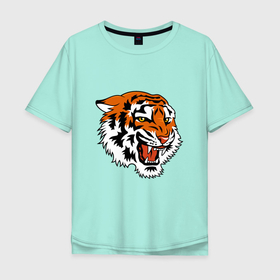 Мужская футболка хлопок Oversize с принтом Smiling Tiger в Кировске, 100% хлопок | свободный крой, круглый ворот, “спинка” длиннее передней части | 2022 | animal | cat | lion | tiger | год тигра | животные | зверь | зубы | кот | кошка | лев | охотник | полосатый | природа | тигр | тигренок | тигрица | хищник