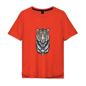 Мужская футболка хлопок Oversize с принтом King   Tiger в Екатеринбурге, 100% хлопок | свободный крой, круглый ворот, “спинка” длиннее передней части | 2022 | animal | cat | lion | tiger | год тигра | животные | зверь | зубы | кот | кошка | лев | охотник | полосатый | природа | тигр | тигренок | тигрица | хищник