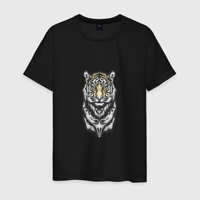 Мужская футболка хлопок с принтом King   Tiger в Екатеринбурге, 100% хлопок | прямой крой, круглый вырез горловины, длина до линии бедер, слегка спущенное плечо. | 2022 | animal | cat | lion | tiger | год тигра | животные | зверь | зубы | кот | кошка | лев | охотник | полосатый | природа | тигр | тигренок | тигрица | хищник
