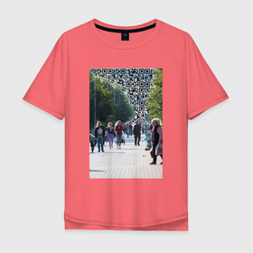 Мужская футболка хлопок Oversize с принтом QR Будущее в Тюмени, 100% хлопок | свободный крой, круглый ворот, “спинка” длиннее передней части | Тематика изображения на принте: lockdown | qrкод | будущее | город | коронавирус