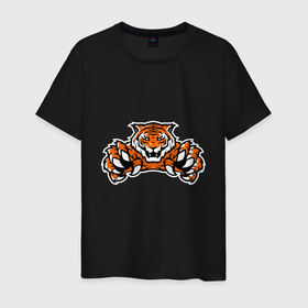 Мужская футболка хлопок с принтом Tiger   Warrior , 100% хлопок | прямой крой, круглый вырез горловины, длина до линии бедер, слегка спущенное плечо. | 2022 | animal | cat | lion | tiger | год тигра | животные | зверь | зубы | кот | кошка | лев | охотник | полосатый | природа | тигр | тигренок | тигрица | хищник