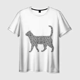 Мужская футболка 3D с принтом QR   кот в Санкт-Петербурге, 100% полиэфир | прямой крой, круглый вырез горловины, длина до линии бедер | lockdown | qrкод | коронавирус | кот | котики | минимализм