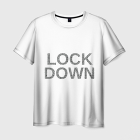Мужская футболка 3D с принтом QR Lockdown (англ) в Санкт-Петербурге, 100% полиэфир | прямой крой, круглый вырез горловины, длина до линии бедер | covid | lockdown | qrкод | коронавирус | минимализм
