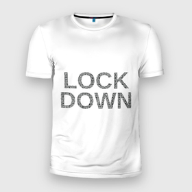 Мужская футболка 3D Slim с принтом QR Lockdown (англ) , 100% полиэстер с улучшенными характеристиками | приталенный силуэт, круглая горловина, широкие плечи, сужается к линии бедра | covid | lockdown | qrкод | коронавирус | минимализм