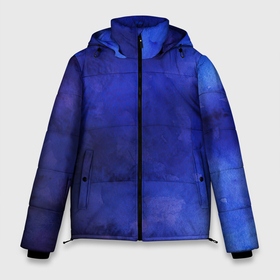 Мужская зимняя куртка 3D с принтом Синее размытие в Петрозаводске, верх — 100% полиэстер; подкладка — 100% полиэстер; утеплитель — 100% полиэстер | длина ниже бедра, свободный силуэт Оверсайз. Есть воротник-стойка, отстегивающийся капюшон и ветрозащитная планка. 

Боковые карманы с листочкой на кнопках и внутренний карман на молнии. | Тематика изображения на принте: акварель | арт | капли | капли краски | капля | капля краски | краски | мазки | мазки красок | размытие | рисунок | рисунок акварелью | рисунок красками