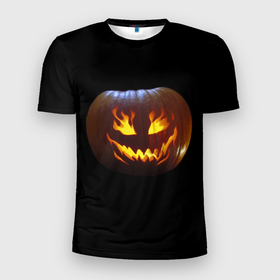 Мужская футболка 3D Slim с принтом кровавая тыква в Курске, 100% полиэстер с улучшенными характеристиками | приталенный силуэт, круглая горловина, широкие плечи, сужается к линии бедра | кровь | темнота | тыква | хэллоуин