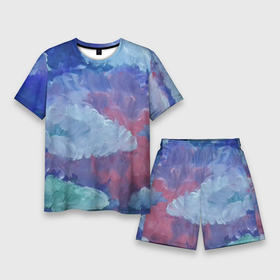 Мужской костюм с шортами 3D с принтом Гуашевые облака в Санкт-Петербурге,  |  | акварель | арт | гуашь | краски | мазки | мазки красок | облака | облако | природа | природа красками | рисунок | рисунок акварелью | рисунок красками