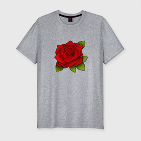 Мужская футболка хлопок Slim с принтом Красная роза Рисунок в Тюмени, 92% хлопок, 8% лайкра | приталенный силуэт, круглый вырез ворота, длина до линии бедра, короткий рукав | красная | красный | растение | растения | рисунки | рисунок | роза | розы | цветок | цветы