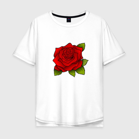Мужская футболка хлопок Oversize с принтом Красная роза Рисунок в Тюмени, 100% хлопок | свободный крой, круглый ворот, “спинка” длиннее передней части | красная | красный | растение | растения | рисунки | рисунок | роза | розы | цветок | цветы