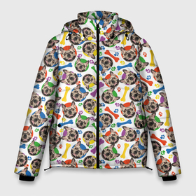 Мужская зимняя куртка 3D с принтом Французский Бульдог (красочный дизайн) в Белгороде, верх — 100% полиэстер; подкладка — 100% полиэстер; утеплитель — 100% полиэстер | длина ниже бедра, свободный силуэт Оверсайз. Есть воротник-стойка, отстегивающийся капюшон и ветрозащитная планка. 

Боковые карманы с листочкой на кнопках и внутренний карман на молнии. | animal | dog | french bulldog | барбос | бобик | бульдог | год собаки | друг человека | животное | зверь | ищейка | кинолог | кость | лайка | лапы | пес | собака | собаковод | собачка | собачник | французский бульдог