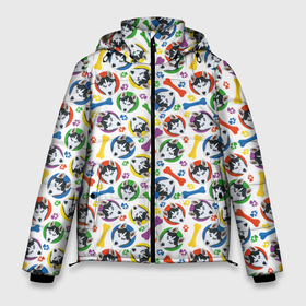Мужская зимняя куртка 3D с принтом Хаски (красочный дизайн) в Тюмени, верх — 100% полиэстер; подкладка — 100% полиэстер; утеплитель — 100% полиэстер | длина ниже бедра, свободный силуэт Оверсайз. Есть воротник-стойка, отстегивающийся капюшон и ветрозащитная планка. 

Боковые карманы с листочкой на кнопках и внутренний карман на молнии. | Тематика изображения на принте: animal | dog | siberian husky | барбос | бобик | год собаки | друг человека | животное | зверь | ищейка | кинолог | кость | лайка | лапы | пес | сибирский хаски | собака | собаковод | собачка | собачник | хаски