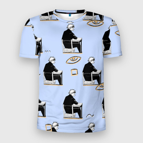 Мужская футболка 3D Slim с принтом Годжо паттерн в Петрозаводске, 100% полиэстер с улучшенными характеристиками | приталенный силуэт, круглая горловина, широкие плечи, сужается к линии бедра | gojo | jjk | аниме | годжо | годжо сатору | магическая битва | паттерны | сатору