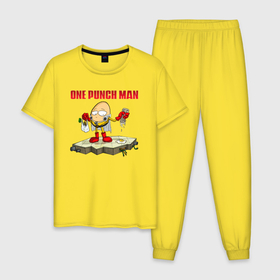 Мужская пижама хлопок с принтом Яичко Сайтама | One Punch Man в Санкт-Петербурге, 100% хлопок | брюки и футболка прямого кроя, без карманов, на брюках мягкая резинка на поясе и по низу штанин
 | hagemanto | one punch man | one punchman | onepunchman | saitama | sensei | аниме | ван панч мен | ванпанчмен | лысый плащ | манга | сайтама | сильнейший человек | учитель | человек одинудар | человек одного удара