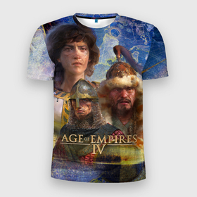 Мужская футболка 3D Slim с принтом Age of Empires 4 Обложка в Тюмени, 100% полиэстер с улучшенными характеристиками | приталенный силуэт, круглая горловина, широкие плечи, сужается к линии бедра | age of empires 4 | games | history | rts | strategy | игры | история | ртс | стратегия