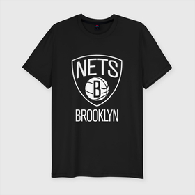 Мужская футболка хлопок Slim с принтом Бруклин Нетс логотип в Курске, 92% хлопок, 8% лайкра | приталенный силуэт, круглый вырез ворота, длина до линии бедра, короткий рукав | brooklyn | brooklyn nets | nba | nets | баскет | баскетбол | бруклин | бруклин нетс | клуб | нба | нетс
