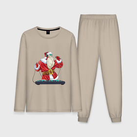 Мужская пижама хлопок (с лонгсливом) с принтом Санта музыкант ,  |  | арт | диджей | иллюстрация | микрофон | музыка | музыкант | санта