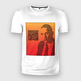 Мужская футболка 3D Slim с принтом QR Маяковский в Курске, 100% полиэстер с улучшенными характеристиками | приталенный силуэт, круглая горловина, широкие плечи, сужается к линии бедра | Тематика изображения на принте: qr код | qrкод | арт | маяковский | поэт | стихи