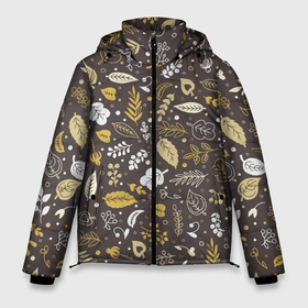 Мужская зимняя куртка 3D с принтом Осенние листья и ягодки в Курске, верх — 100% полиэстер; подкладка — 100% полиэстер; утеплитель — 100% полиэстер | длина ниже бедра, свободный силуэт Оверсайз. Есть воротник-стойка, отстегивающийся капюшон и ветрозащитная планка. 

Боковые карманы с листочкой на кнопках и внутренний карман на молнии. | Тематика изображения на принте: бежевый | желтый | коричневый | листья | осень | ягоды