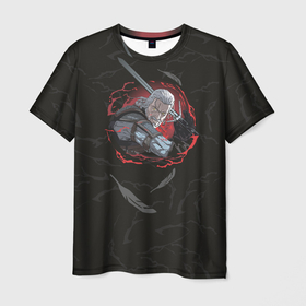 Мужская футболка 3D с принтом Кровь дракона и сильный Ведьмак в Екатеринбурге, 100% полиэфир | прямой крой, круглый вырез горловины, длина до линии бедер | ведьмак | кровь дракона | лорд карлайл