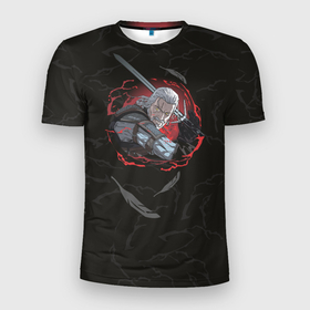 Мужская футболка 3D Slim с принтом Кровь дракона и сильный Ведьмак в Екатеринбурге, 100% полиэстер с улучшенными характеристиками | приталенный силуэт, круглая горловина, широкие плечи, сужается к линии бедра | Тематика изображения на принте: ведьмак | кровь дракона | лорд карлайл