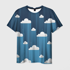 Мужская футболка 3D с принтом Облака в очереди в Новосибирске, 100% полиэфир | прямой крой, круглый вырез горловины, длина до линии бедер | арт | небо | облака | облако | природа | рисунок | синий