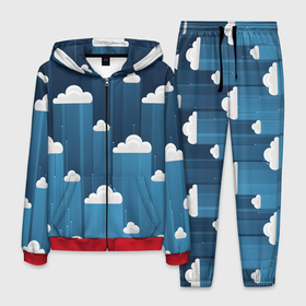 Мужской костюм 3D с принтом Облака в очереди в Новосибирске, 100% полиэстер | Манжеты и пояс оформлены тканевой резинкой, двухслойный капюшон со шнурком для регулировки, карманы спереди | арт | небо | облака | облако | природа | рисунок | синий