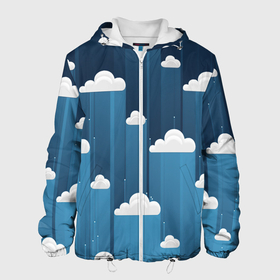 Мужская куртка 3D с принтом Облака в очереди в Новосибирске, ткань верха — 100% полиэстер, подклад — флис | прямой крой, подол и капюшон оформлены резинкой с фиксаторами, два кармана без застежек по бокам, один большой потайной карман на груди. Карман на груди застегивается на липучку | арт | небо | облака | облако | природа | рисунок | синий