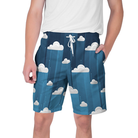 Мужские шорты 3D с принтом Облака в очереди в Новосибирске,  полиэстер 100% | прямой крой, два кармана без застежек по бокам. Мягкая трикотажная резинка на поясе, внутри которой широкие завязки. Длина чуть выше колен | арт | небо | облака | облако | природа | рисунок | синий