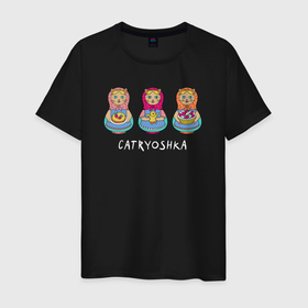 Мужская футболка хлопок с принтом Катрешки коты матрешки в Новосибирске, 100% хлопок | прямой крой, круглый вырез горловины, длина до линии бедер, слегка спущенное плечо. | Тематика изображения на принте: babushka style | catryoshka | english | matryoshka | для детей | игра слов | каламбур | катрешки | коты | матрешка | на английском | повар | поваренок | прикольные надписи | русское народное | садовод | фермер | фольклор