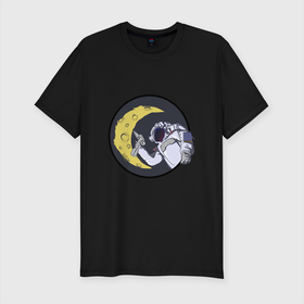 Мужская футболка хлопок Slim с принтом Лунный астронавт в Курске, 92% хлопок, 8% лайкра | приталенный силуэт, круглый вырез ворота, длина до линии бедра, короткий рукав | астронавт | галактика | иллюстрация | резак | скафандр