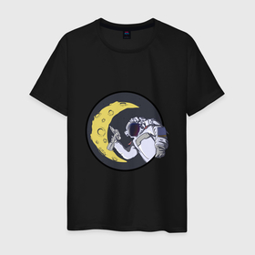 Мужская футболка хлопок с принтом Лунный астронавт , 100% хлопок | прямой крой, круглый вырез горловины, длина до линии бедер, слегка спущенное плечо. | астронавт | галактика | иллюстрация | резак | скафандр