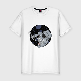 Мужская футболка хлопок Slim с принтом Лунный расхититель в Курске, 92% хлопок, 8% лайкра | приталенный силуэт, круглый вырез ворота, длина до линии бедра, короткий рукав | galaxy | арт | астронавт | вселенная | иллюстрация | скафандр