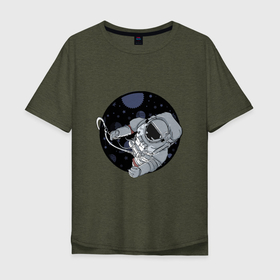 Мужская футболка хлопок Oversize с принтом Лунный расхититель в Новосибирске, 100% хлопок | свободный крой, круглый ворот, “спинка” длиннее передней части | Тематика изображения на принте: galaxy | арт | астронавт | вселенная | иллюстрация | скафандр