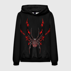 Мужская толстовка 3D с принтом Красно белый паук в Тюмени, 100% полиэстер | двухслойный капюшон со шнурком для регулировки, мягкие манжеты на рукавах и по низу толстовки, спереди карман-кенгуру с мягким внутренним слоем. | Тематика изображения на принте: белый паук | красная паутина | красные узоры | красный паук | паук | паутина | узоры